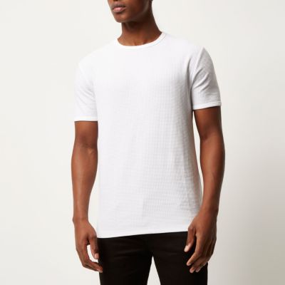 White waffle slim fit T-shirt